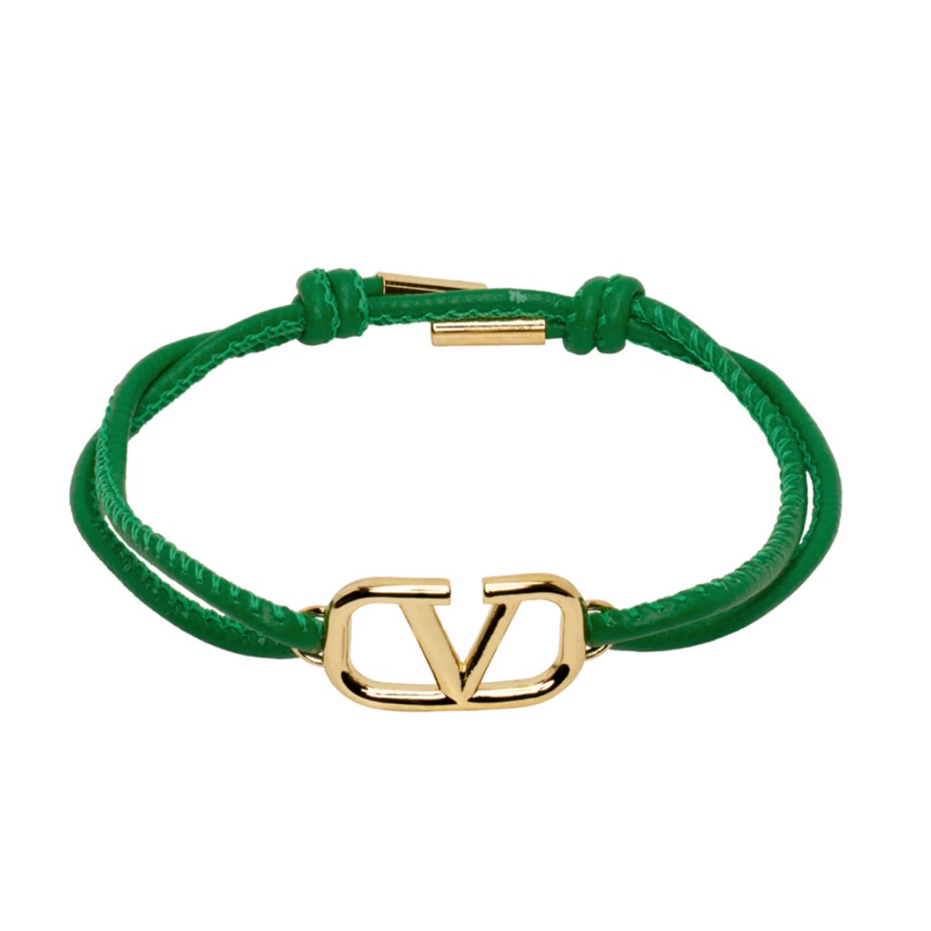 Valentino V Logo Green Leather Bracelet 370$